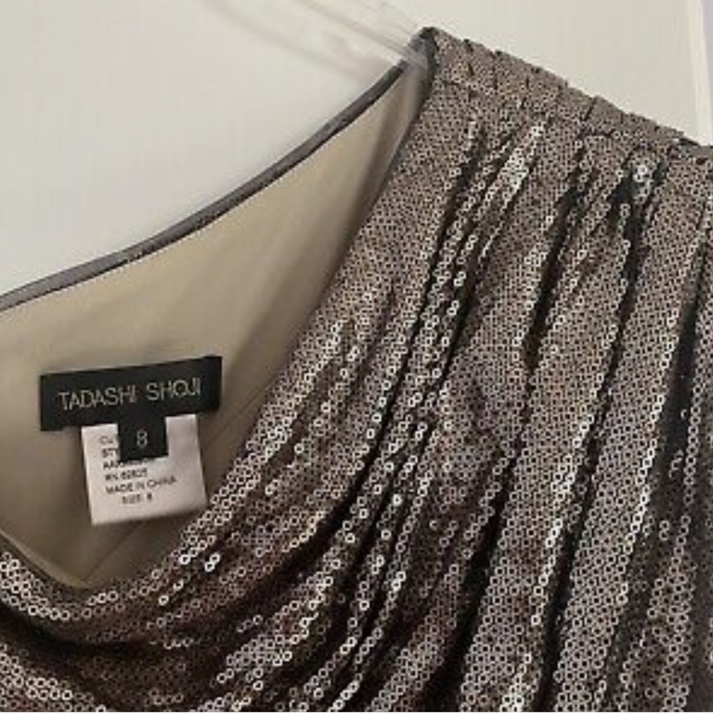 Tadashi Shoji Dress Size 8 Sequin Cocktail Evening Gown one shoulder knee length